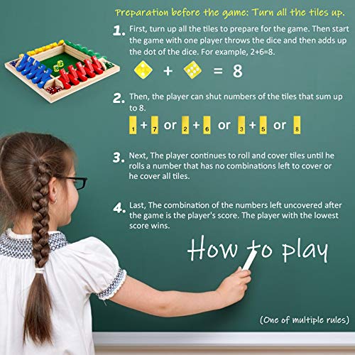 Kaqulec Shut The Box Board Game, 1 2 4 Player Family Games for Adults