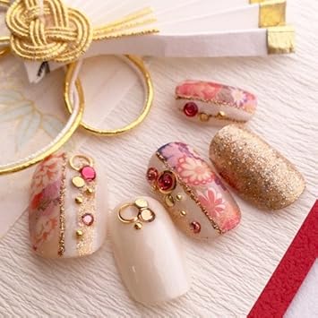 Amazon ネイルチップ ５サイズから選べます 1234花柄着物縦ライン