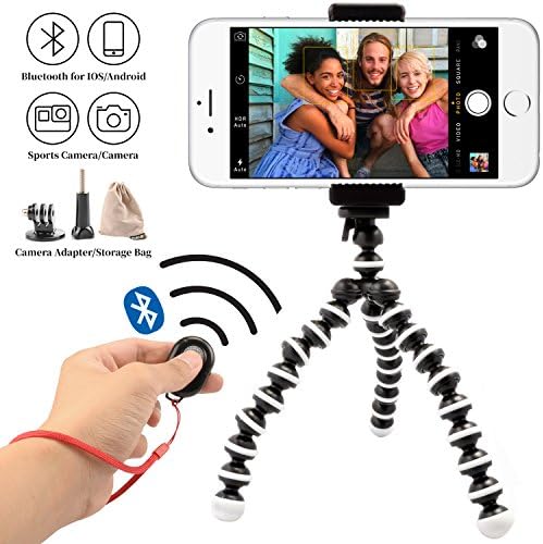 Phone Tripod,DeKaSi Portable and Adjustable Camera Stand Holder with Bluetooth Remote and Universal Clip for iPhone, Android Phone, Camera, Sports Camera GoPro