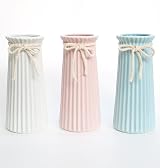 JUZAI White Ceramic Ribbed Vase 8 Inch Minimalist Modern Home Decor view 7