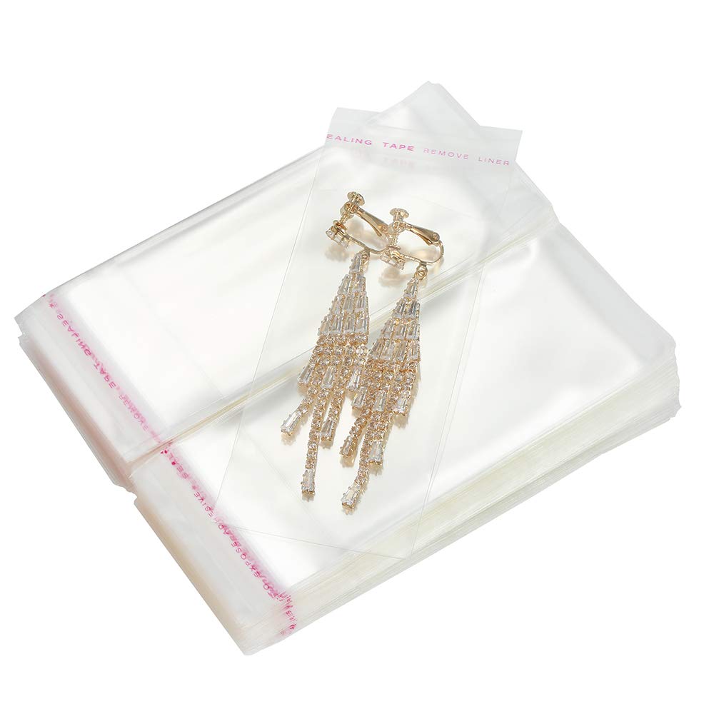 Photo 1 of 400 Pack 2" x 4" Thick Clear Cellophane Bags Self-Sealing Resealable Self Adhesive Cello Poly Bag 1.6 Mil Packaging Jewelry Beads Candy Gifts Bags