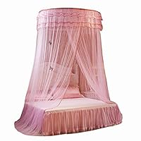 Guerbrilla Luxury Princess Pastoral Lace Bed Canopy Net Crib Luminous butterfly, Round Hoop Princess Girl Pastoral Lace Bed Canopy Mosquito Net Fit Crib Twin Full Queen Extra large Bed (pink)