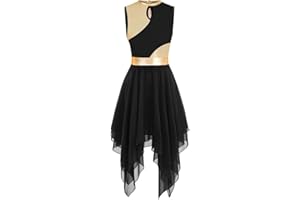 ELLYDOOR Praise Dance Tunic Dresses for Women Sleeveless Gold Color Block Irregular Flowy Skirt Worship Lyrical Dance Costume