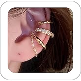 Fanquility 3PCS Ear Cuffs Non Pierced Gold Plated Ear Cartilage Clip on Wrap Hoop Hypoallergenic Earrings Boho Dainty Cz Huggie Cuff Ear Jewelry for Women Girls