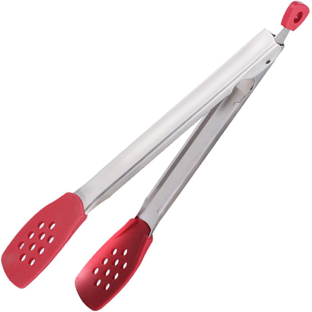 Hoshen 11.6 Inch Kitchen Silicone Tongs, Stainless Steel Handles, Anti-Scalding Grill Clip Bread Steak, Retractable Padlock
