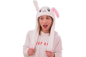 IronBuddy Rabbit Hat Ear Moving Jumping Funny Bunny Plush Cap for Women Girls, Cosplay Christmas Party Holiday Hat (White)