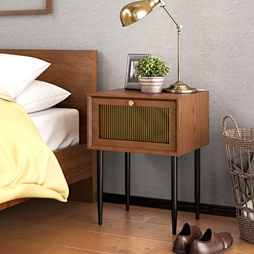 COZAYH Mid Century Modern Nightstand with Drawer Walnut Wood Grain