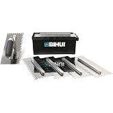 BIHUI 8-Piece Tile Trowel Set in Stainless Steel - 1 Changeable TPR Handle with Square, Round, Tiger and Diagonal Notch Trowels and Storage Tool Box