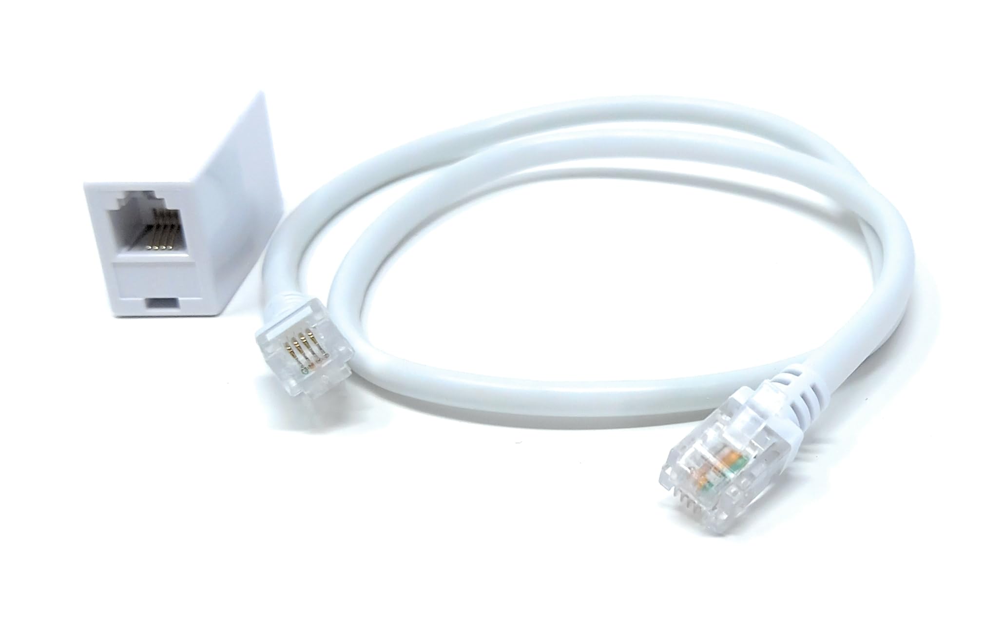 DRUT 0.5m RJ11 to RJ11 ADSL 2+ Male to Male Cable with Female Coupler, BT Telephone, Broadband, Modem Extension Lead, Gold Plated Connectors White 1.6ft