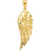 14K Gold Textured Single Angel Wing Charm Pendant - Choice of Metal