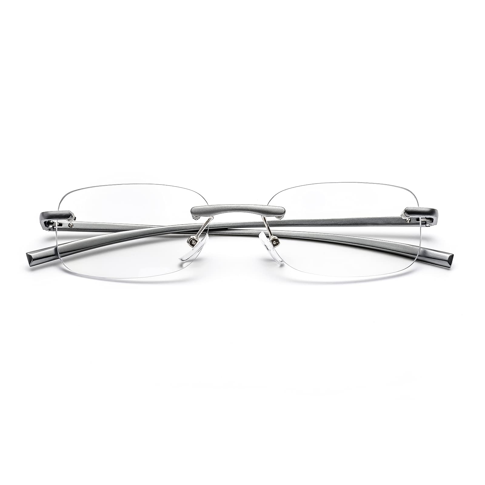 ZUVGEES Rimless Clear Reading Glasses Blue Light Blocking Readers for Men and Women (Grey, 1.00)