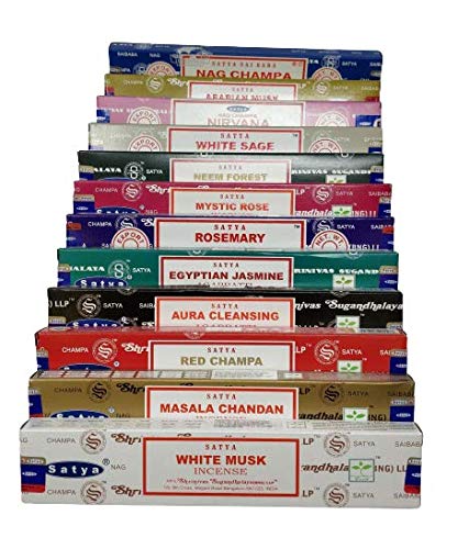 Satya Nag Champa and Sterling Effectz Combo Set of Incense Sticks and JR Incense Holder 12 Packs 15g, Multi Fragrances Set-JR10
