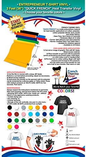 ENTREPRENEUR T-SHIRT VINYL: 3 feet (36") French Thermo Vinyl “QUICK FRENCH” (Heat Transfer Vinyl) - Color: GOLD - Choose your favorite colors