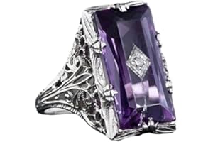 Yuren 925 Silver Large Amethyst Gem Band Ring Wedding Proposed Women Jewelry Size 6-10 (US code 8)
