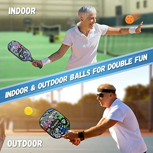 niupipo Pickleball Paddles, Pickleball Paddle Set of 2 w/ Honeycomb Core, Fiberglass Surface, 2 Durable Overgrips, 1 Bag, 4 Pickleball Balls , Pickleball Paddle for Outdoor & Indoor Family Games