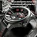 Men's Black Leather Wrist Watch Large Face 3D Analog Quartz Casual Watch with Red Number and Analogue