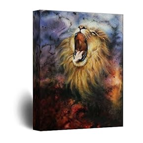 Canvas Wall Art - Lion Head on Colorful Background - Giclee Print Gallery Wrap Modern Home Art Ready to Hang - 12x18 inches