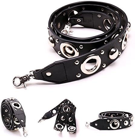 1.57”/46.2” Replacement Rivet Bag Straps for Women Shoulder Handbag Straps Interchangeable Purse Strap with Eyelet Punk Style (Black)