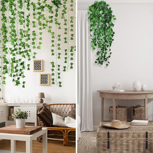 GALASALA Enredaderas Artificiales 24 Pzs, 24 * 2m Plantas Colgantes Artificiales Hogar, Planta Artificial Decorativa, Hogar Decoración, Jardín de Bodas Temático del Bosque Decoración de Hoja Verde