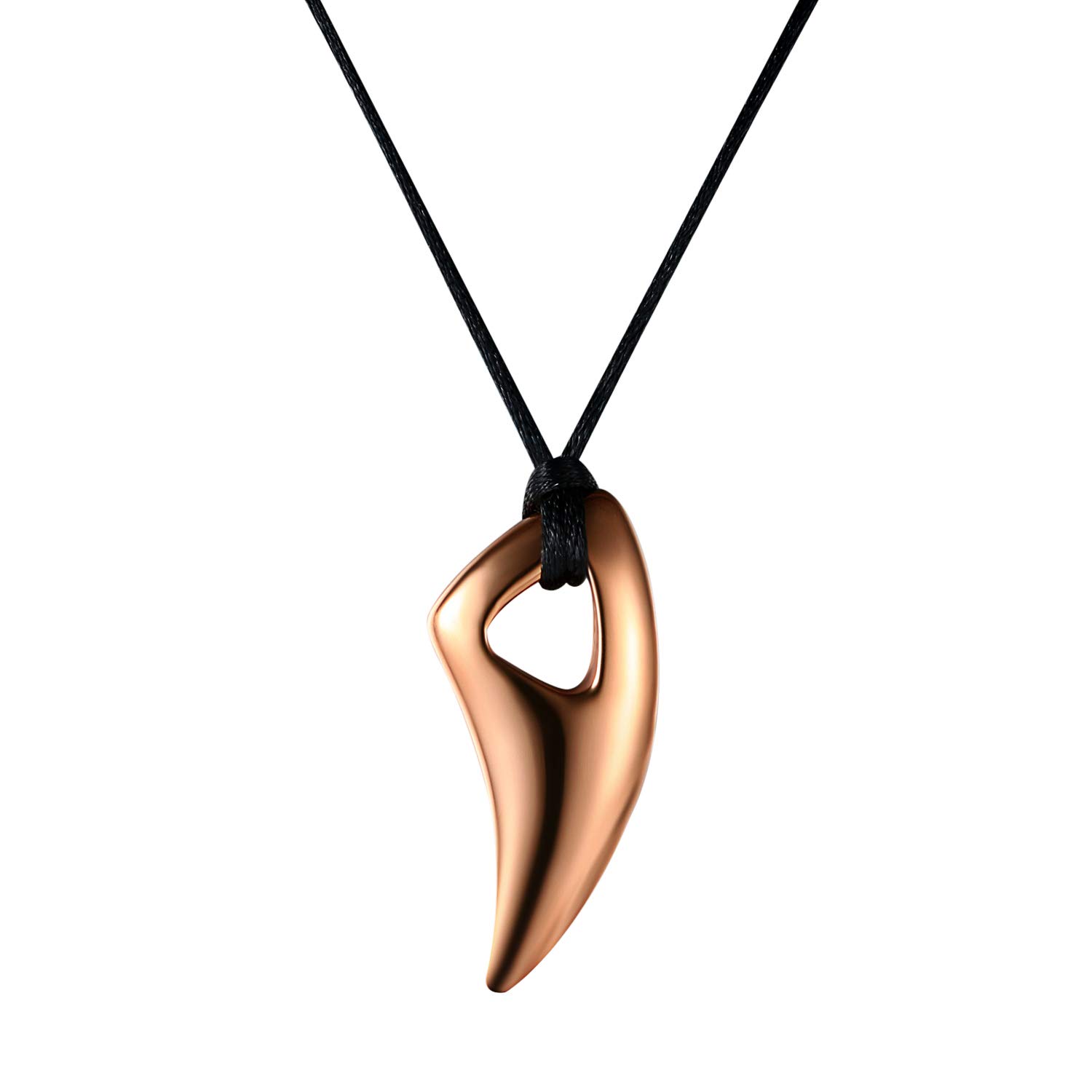 JewelryWe Men's Stainless Steel Wolf Tooth Pendant Necklace with Adjustable Cord,Rosegold