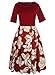 oxiuly Women's Vintage Dresses Patchwork Pockets Puffy Swing Casual Party Dress OX165 (Burgundy, xx_l)