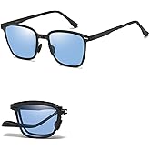GMKATEYE Polarized Folding Sunglasses Womens Men, Lightweight Foldable Sunglass Metal Frame Square Durable Sun Glasses Shades