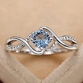 925 Sterling Silver Undulating Blue Diamond Sapphire Ring Women Aquamarine Gemstone 14k White Gold Filled Wedding Bridal Band Ring Size 9