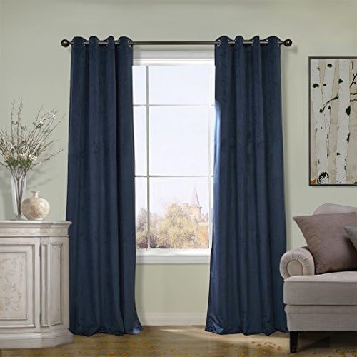 COFTY Super Soft Solid Matt Velvet Curtain Drapes Midnight Blue 100Wx102L Inch(1 Panel-doublewide ) - Nickle Grommet - BIRKIN Collection School| Theater| Bedroom| Living Room| Hotel