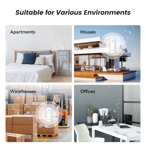 TECKNET Wireless Doorbell, Door Bells Wireless IP65 Waterproof Battery Operated Cordless Door Chime Kit up to 1300ft Long Range with 60 Melodies & 5-Level Volume, LED Flash, 4.5 Year Battery Life