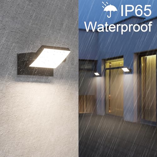 Klighten LED Wall Light Outdoor Indoor 24 W IP65, Adjustable Wall Lamp Modern Aluminium Wall Lamps for Hallway Balconies Gardens, 1500 Lumens, Black, Natural White 4000 K