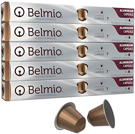 Belmio Lungo Largo Aluminum Coffee Capsules, Intensity 7, 50 (5 x 10) Capsules, Nespresso Compatible Coffee Pods…