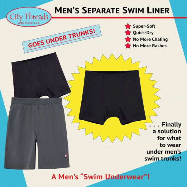 City Threads USA-Made Men\'s Separate Quick-Dry Swim Liner for Under Men\'s Trunks, Black, XL