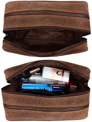 Genuine Leather Travel Toiletry Bag - Dopp Kit Organizer By Rustic Town (Dark Brown) 4 Genuine Leather Travel Toiletry Bag - Dopp Kit Organizer By Rustic Town (Dark Brown)