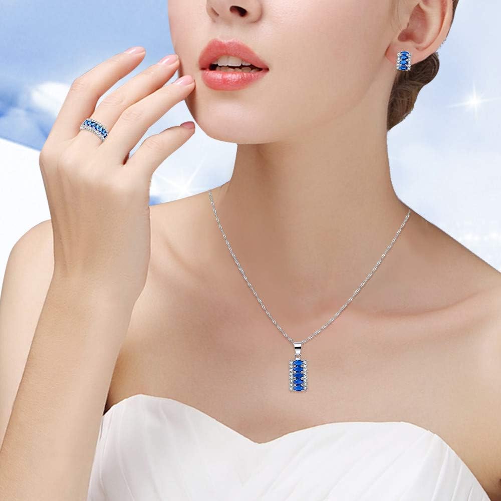 Uloveido Created Navy Blue Sapphire Diamond Oval Cut Rectangle Crystal Cubic Zirconia Necklace/Stud Earrings/Ring White Gold Plated - Image 3