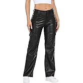 HDE Women's Faux Leather Cargo Pants with Pockets High Waisted Y2K Relaxed Pant