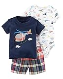 Carter's Baby Boys 3 Piece Little Short Set, 12 Months, Navy Helicopter