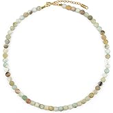KIKLA Semi Precious Stone Beaded Choker Necklace 18K Gold Plated Natural Stone Strand Necklace Short Necklaces for Women
