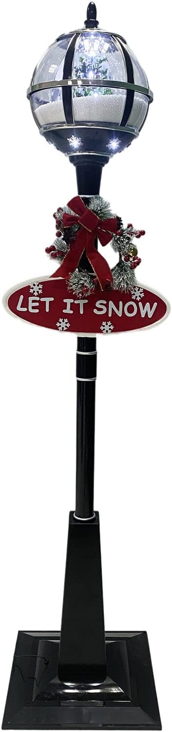 Snow Globes - Fraser Hill Farm Let It Snow Series 69-in. Musical Snow Globe Lamp Post with Christmas Tree Scene | 2 Festive Signs | Cascading Snow | Christmas Carols | Holiday Home Decor | Black | FSSL069A-BLK3