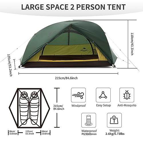Naturehike Star-River Tent Double Layer Ultralight 2 Person Backpacking Tent Waterproof Hiking Tent,Lightweight Backpacking Cycling Tent for Adults