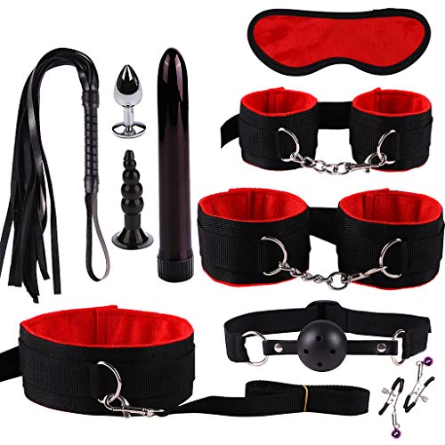 Adult Six-Toys for Couples Leather Handcuffs Set Niple Clip Amal Plug Women Cosplay Game