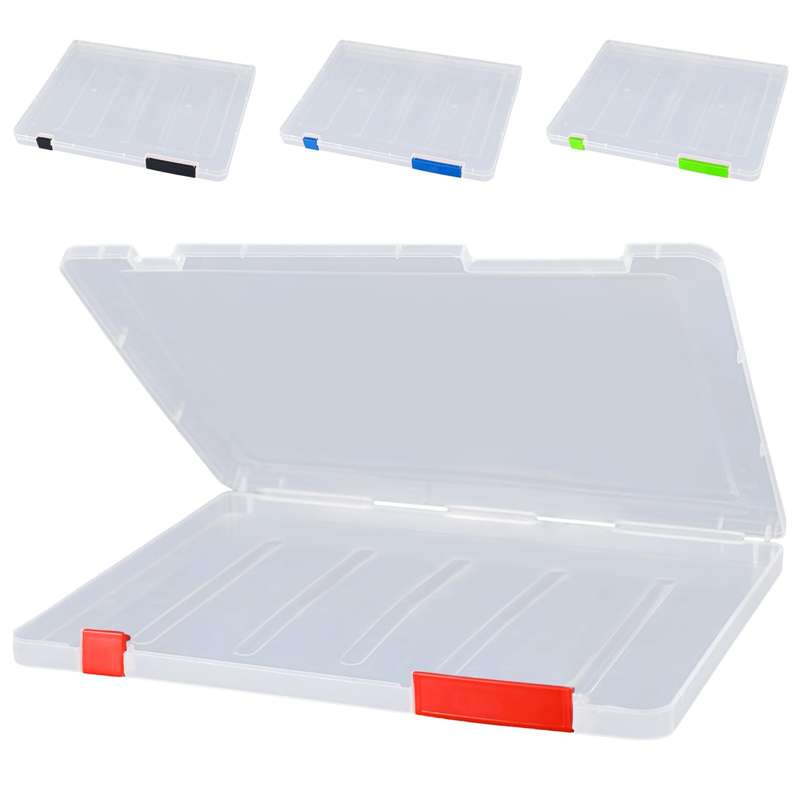 Lemical Paper Storage Containers 4 Pack Scrapbook Storage Box Portable Project Case for 8.5 x 11 Paper Letter Plastic Document Box A4 File Box for Organizing Desktop File, Stamps, Photos, Cards