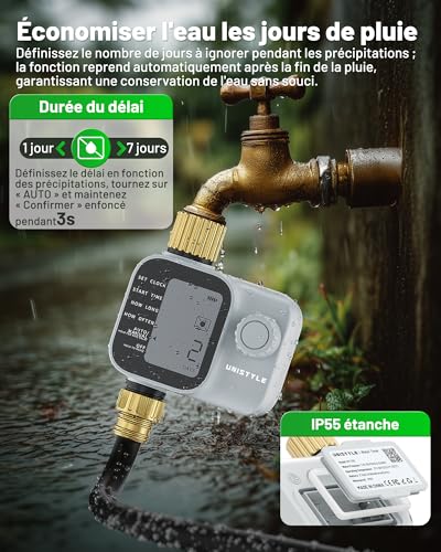 Unistyle Watering Timer | New Edition 2026 – Automatic Garden Watering, Simple and Intuitive Use, Brass Fitting, IP55 Protection Rating, Flexible Watering Programs