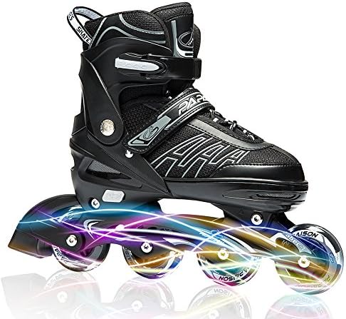 ITurnGlow Adjustable Inline Skates for Kids and Adults, Roller Skates with Featuring All Illuminating Wheels, for Girls and Boys, Men and Ladies Gray Size