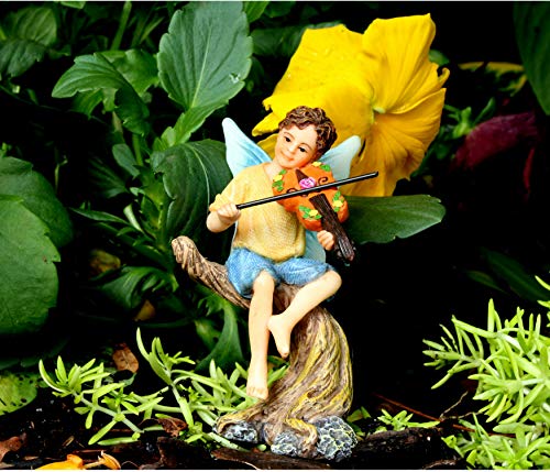 PRETMANNS Fairy Garden Fairies - Miniature Accessories - 2 Boy Fairies Playing Musical Instruments & Fairy Reading a Music Book - 3 Pieces - Thumbnail 7