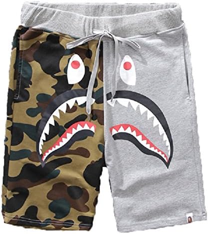 Athletic Pants Shark Pattern Camouflage Stitching Shorts Men Drawstring Sports Shorts