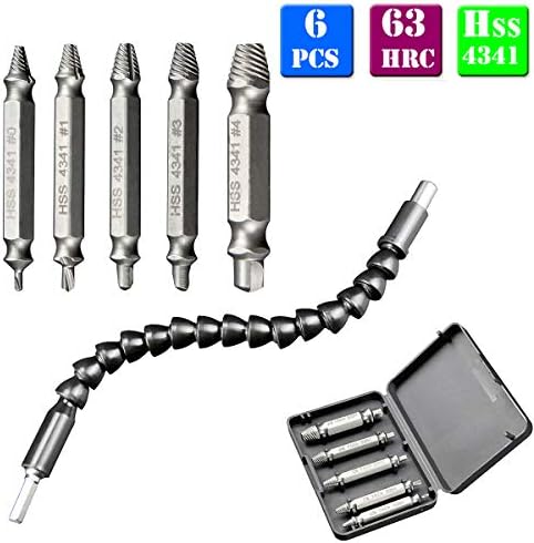 Damaged Screw Extractor Set, 5 Pack Broken Screw Remover, Easy Stripped and High Hardness(63-65HRC), Made From H.S.S 4341, Perfect Remover Tool for 2-12MM Damaged Screw