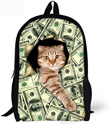 CHAQLIN Creative Middle School Student Backpack Money Cat Designs