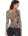 MISS MOLY Sexy Leopard Grain Tops for Women Long Sleeve V Neck Ruched Shirt Warp Crop Blouse, Leopard Print #1, Large / US-15