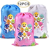 Shark Drawstring Bags Baby Shower Party Favor Supplies Kids Birthday Party - 12 Pack