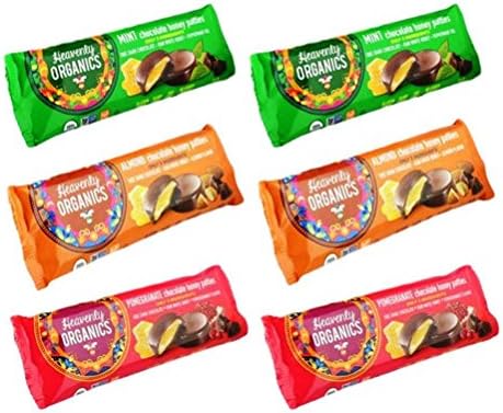 Heavenly Organics Gluten Free Chocolate Honey Patties 3 Flavor Variety Bundle: (2) Mint, (2) Almond, and (2) Pomegranate, 1.16 Oz. Ea.
